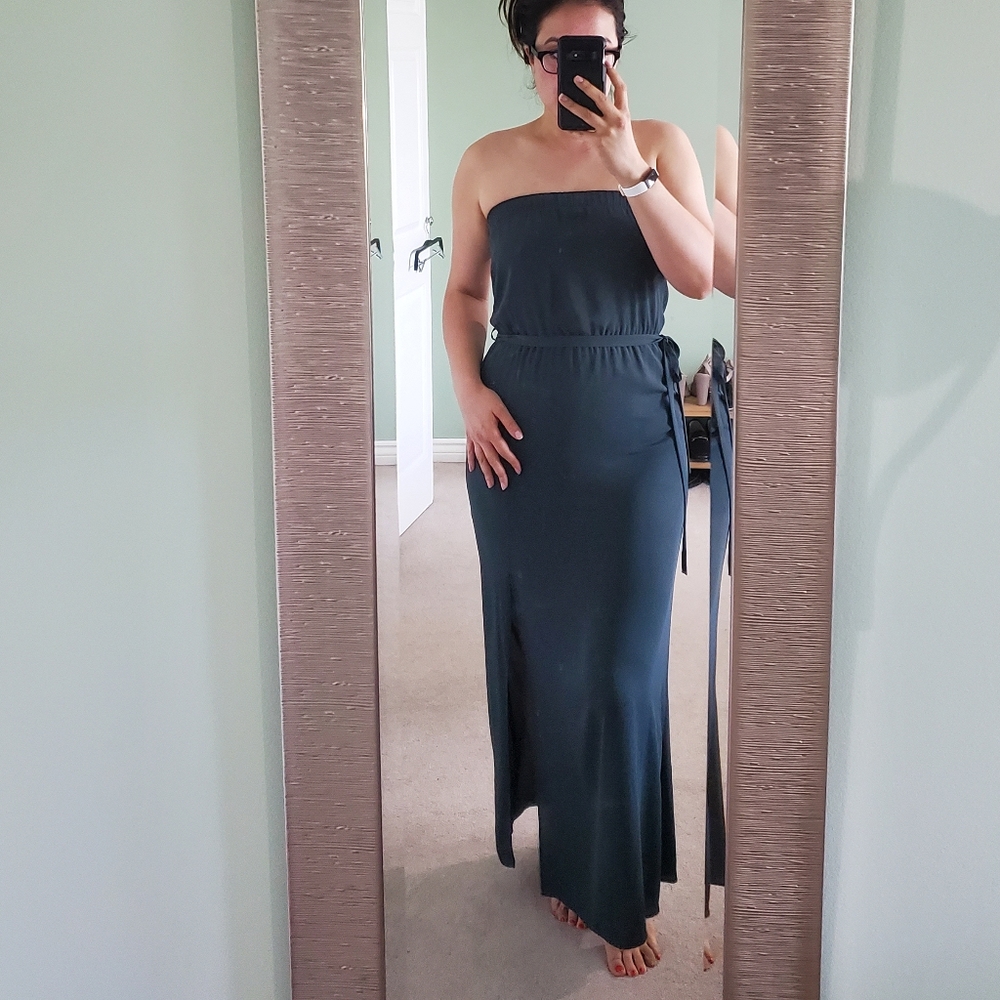 Green strapless maxi dress medium